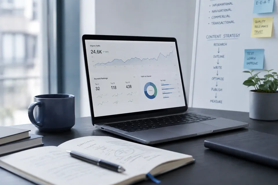 A content strategy workspace with reusable SEO workflows.
