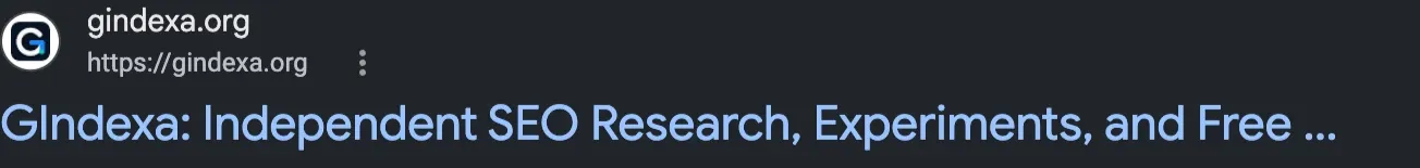 Google result for the GIndexa homepage with the displayed title ending in an ellipsis after Free