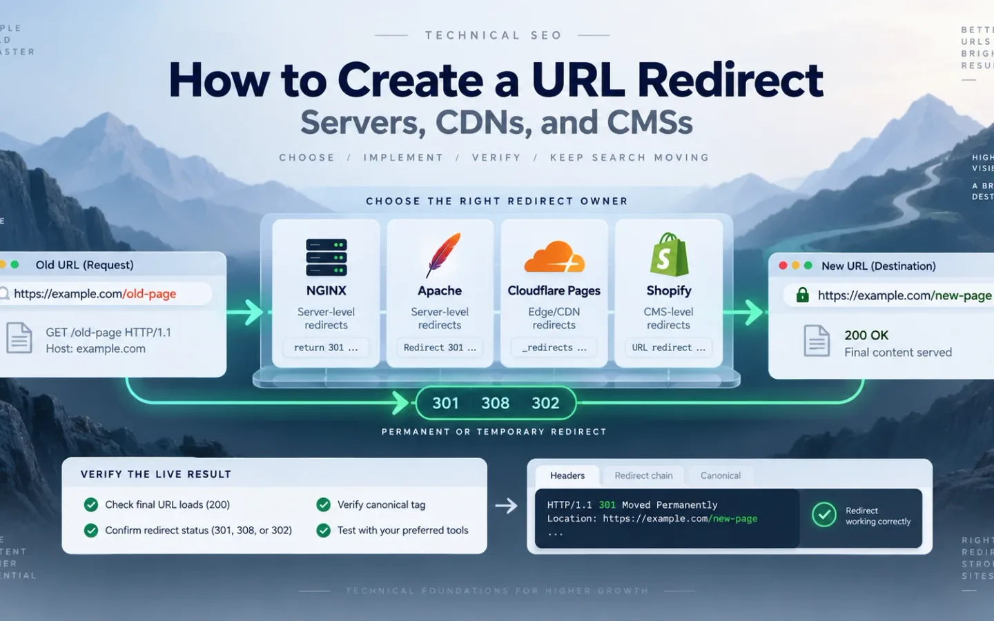 URL redirect implementation overview for servers, CDNs, applications, and CMS platforms